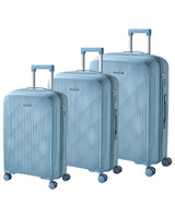 Set of 3 Hard Shell Suitcases Blue Synthetic Material Iron TSA Lock Silent Wheels Anti-Theft Zipper 3 Sizes Modern Beliani
