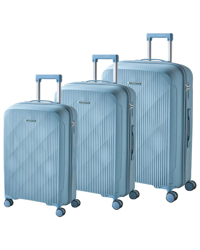 Set of 3 Hard Shell Suitcases Blue Synthetic Material Iron TSA Lock Silent Wheels Anti-Theft Zipper 3 Sizes Modern Beliani