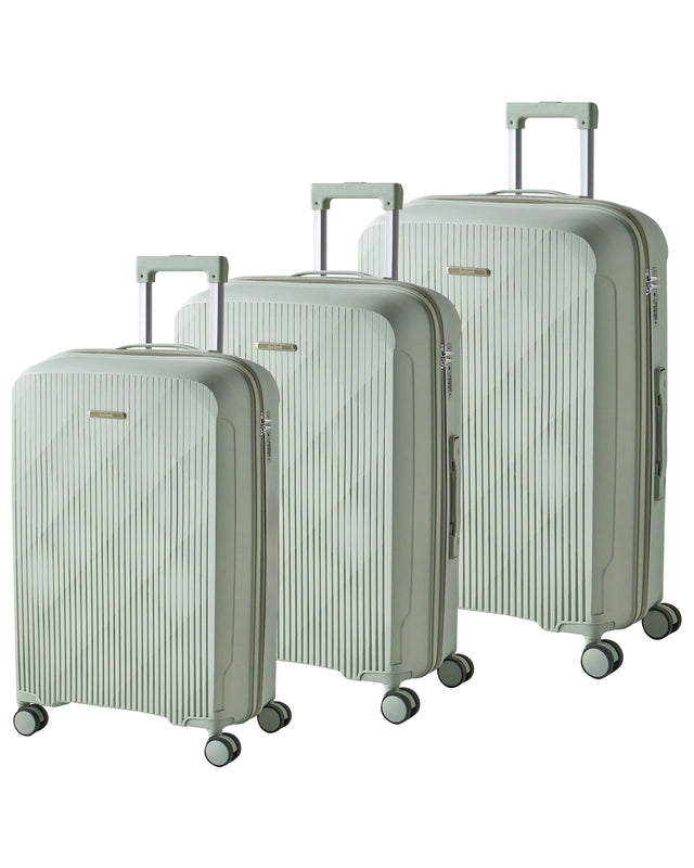 Set of 3 Hard Shell Suitcases Light Green Synthetic Material Iron TSA Lock Silent Wheels Anti-Theft Zipper 3 Sizes Modern Beliani