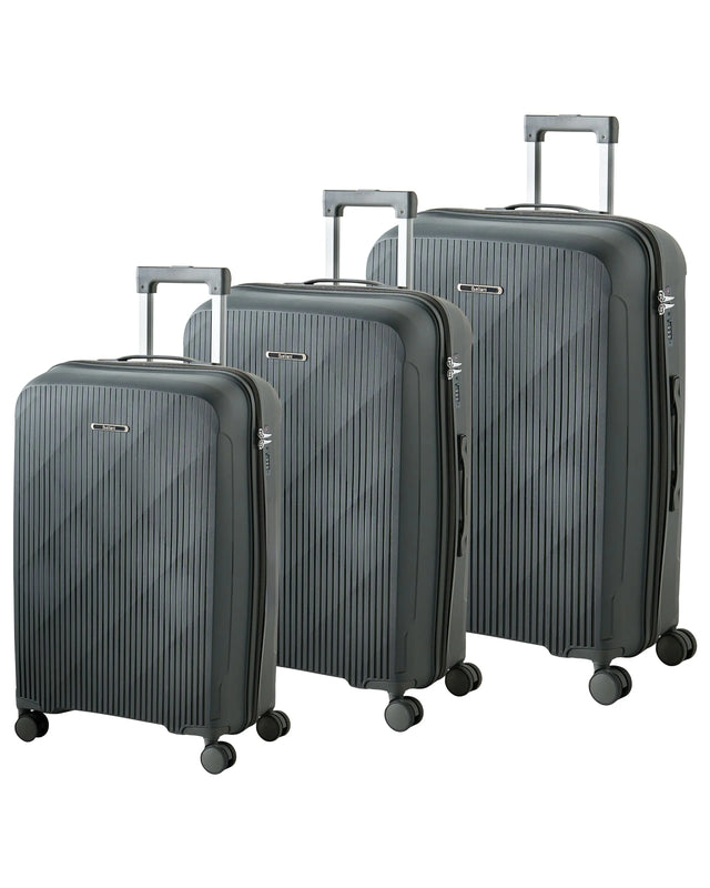 Set of 3 Hard Shell Suitcases Dark Grey Synthetic Material Iron TSA Lock Silent Wheels Anti-Theft Zipper 3 Sizes Modern Beliani