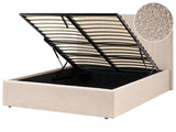 Ottoman Bed Beige Boucle Upholstery EU Double Size Tufted Headboard Storage Function Beliani