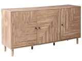 Sideboard 3 Door Light Brown MDF Pine Wood Legs Freestanding Cabinet with Shelves Home Storage Unit Highboard Minimalist Beliani