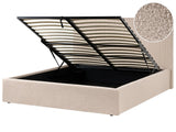 Ottoman Bed Beige Boucle Upholstery EU King Size Tufted Headboard Storage Function Beliani