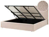 Ottoman Bed Beige Boucle Upholstery EU Super King Size Tufted Headboard Storage Function Beliani