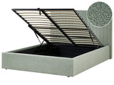 Ottoman Bed Green Boucle Upholstery EU Double Size Tufted Headboard Storage Function Beliani