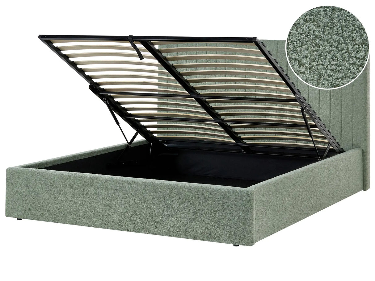 Ottoman Bed Green Boucle Upholstery EU King Size Tufted Headboard Storage Function Beliani