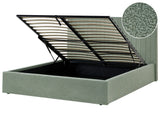 Ottoman Bed Green Boucle Upholstery EU King Size Tufted Headboard Storage Function Beliani