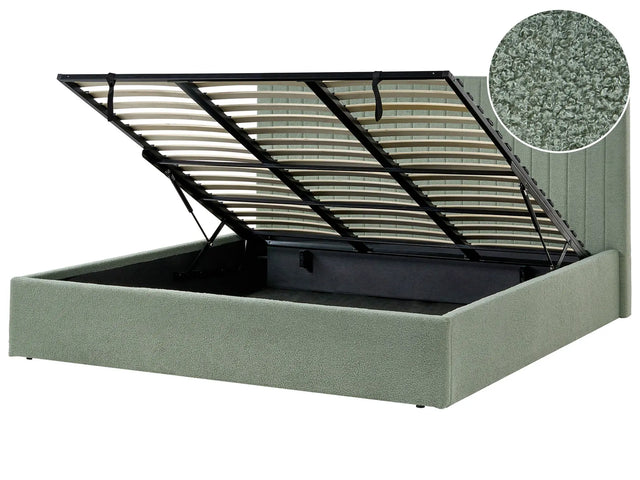 Ottoman Bed Green Boucle Upholstery EU Super King Size Tufted Headboard Storage Function Beliani