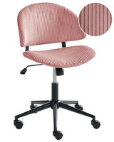 Office Chair Pink Corduroy Seat and Backrest Swivel Desk Computer Adjustable Height Modern Home Office Beliani