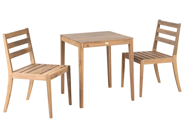Garden Bistro Set Chairs and Table Light Brown Certified Acacia Wood Rectangular Top Rustic Style Outdoor Beliani