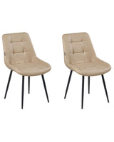 Set of 2 Dining Chairs Beige Faux Leather Black Iron Legs Modern Upholstered Chairs Beliani