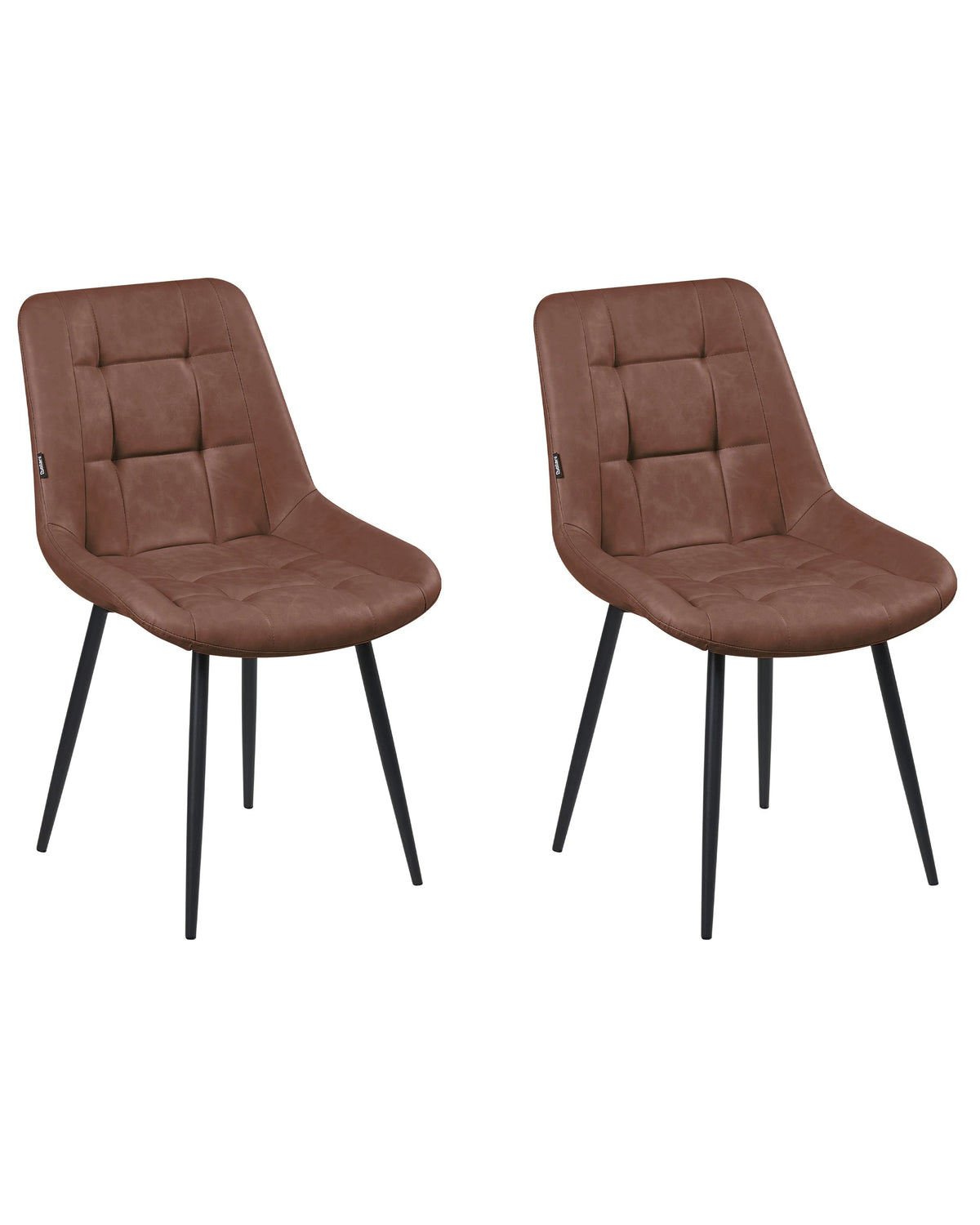 Set of 2 Dining Chairs Brown Faux Leather Black Iron Legs Modern Upholstered Chairs Beliani