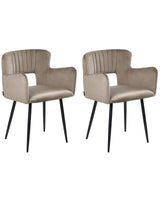 Set of 2 Chairs Dining Chair Taupe Velvet with Armrests Cut-Out Backrest Black Metal Legs Beliani