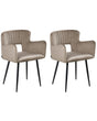 Set of 2 Chairs Dining Chair Taupe Velvet with Armrests Cut-Out Backrest Black Metal Legs Beliani