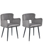 Set of 2 Chairs Dining Chair Grey Velvet with Armrests Cut-Out Backrest Black Metal Legs Beliani