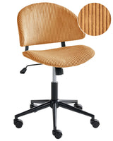 Office Chair Orange Corduroy Seat and Backrest Swivel Desk Computer Adjustable Height Modern Home Office Beliani