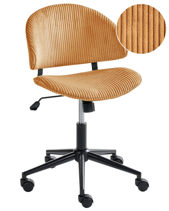 Office Chair Orange Corduroy Seat and Backrest Swivel Desk Computer Adjustable Height Modern Home Office Beliani