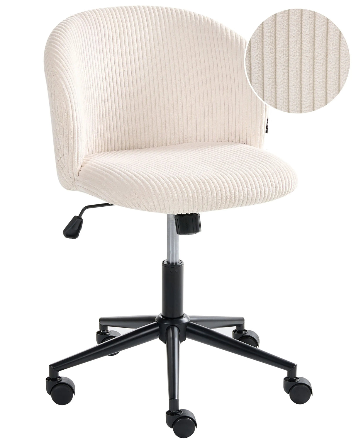 Office Chair Off-White Corduroy Seat and Backrest Swivel Desk Computer Adjustable Height Modern Home Office Beliani