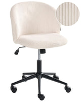 Office Chair Off-White Corduroy Seat and Backrest Swivel Desk Computer Adjustable Height Modern Home Office Beliani
