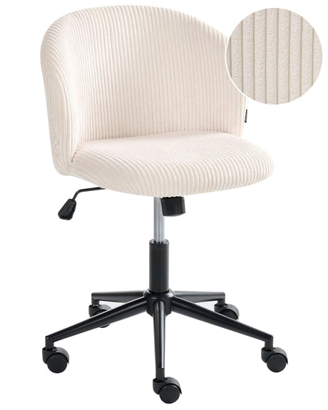 Office Chair Off-White Corduroy Seat and Backrest Swivel Desk Computer Adjustable Height Modern Home Office Beliani