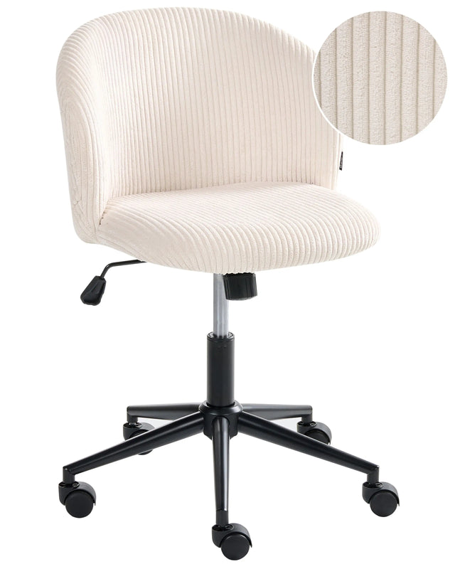 Office Chair Off-White Corduroy Seat and Backrest Swivel Desk Computer Adjustable Height Modern Home Office Beliani