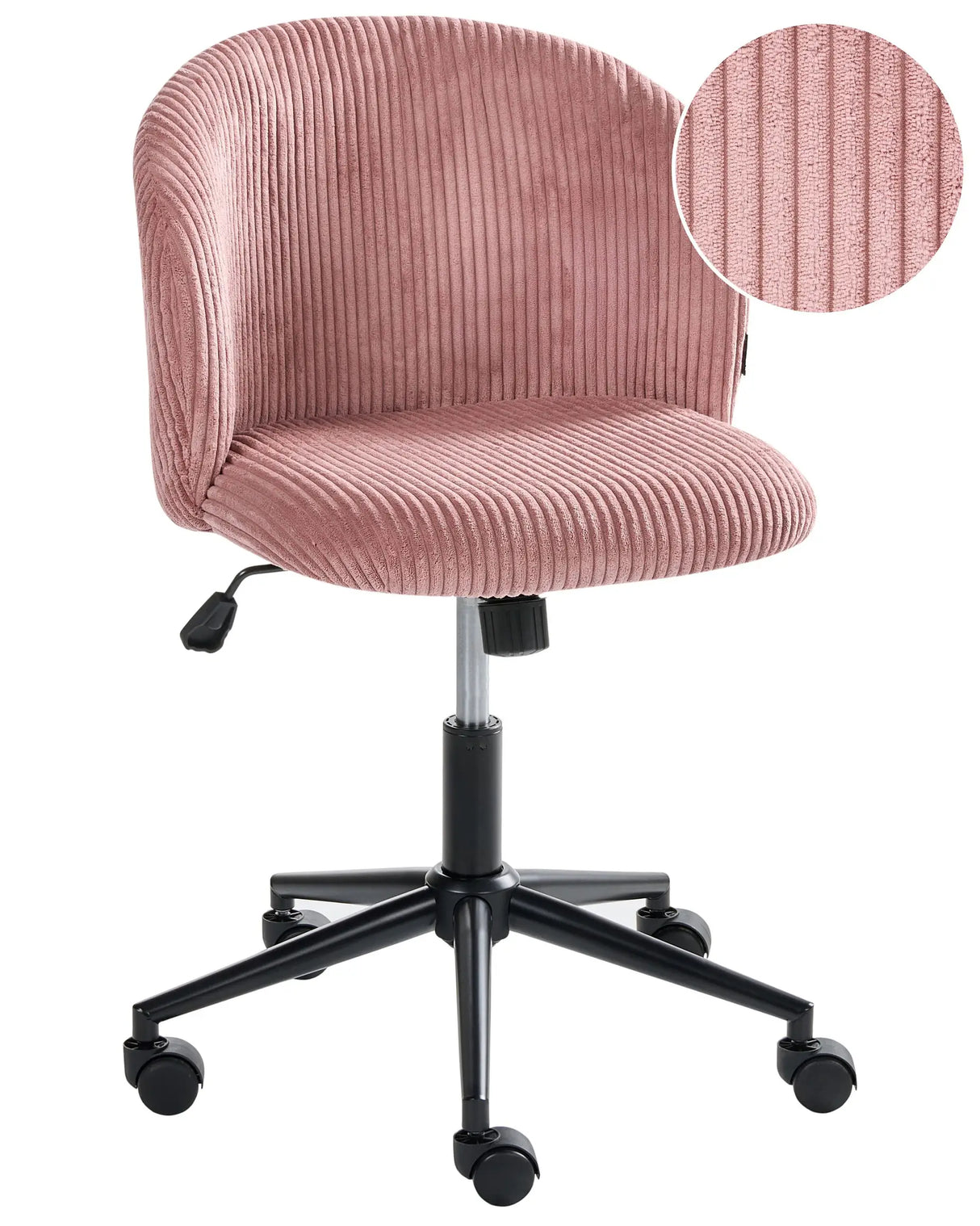Office Chair Pink Corduroy Seat and Backrest Swivel Desk Computer Adjustable Height Modern Home Office Beliani