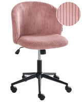 Office Chair Pink Corduroy Seat and Backrest Swivel Desk Computer Adjustable Height Modern Home Office Beliani