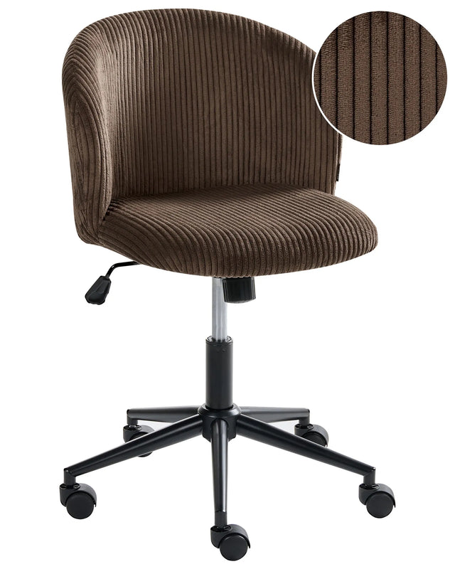 Office Chair Dark Brown Corduroy Seat and Backrest Swivel Desk Computer Adjustable Height Modern Home Office Beliani