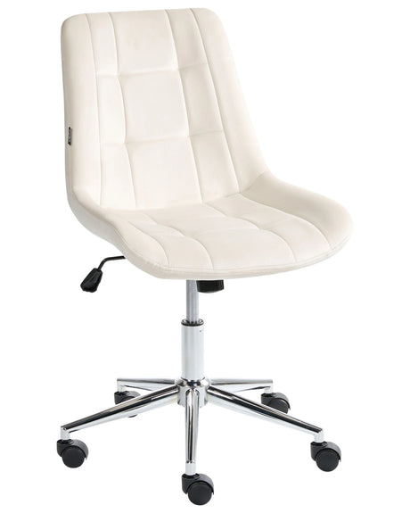 Office Chair Off-White Velvet Seat and Backrest Swivel Desk Computer Adjustable Height Modern Home Office Beliani