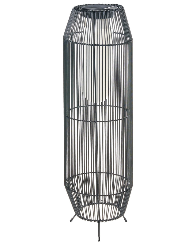 Outdoor Solar Lantern Black Synthetic Material Woven Shade LED Garden Patio Energy-Efficient Beliani