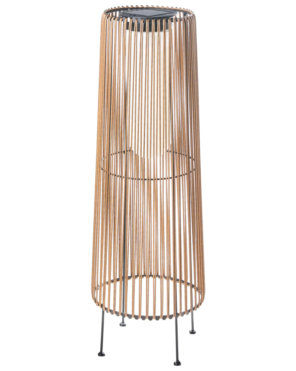 Garden Large Solar Lantern Natural Synthetic Material Woven Shade Iron Base LED Garden Deco Energy-Efficient Beliani