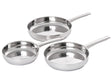Set of 3 Frying Pans Silver Stainless Steel with Handles in 3 Sizes For All Hobs Beliani