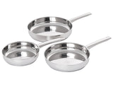 Set of 3 Frying Pans Silver Stainless Steel with Handles in 3 Sizes For All Hobs Beliani