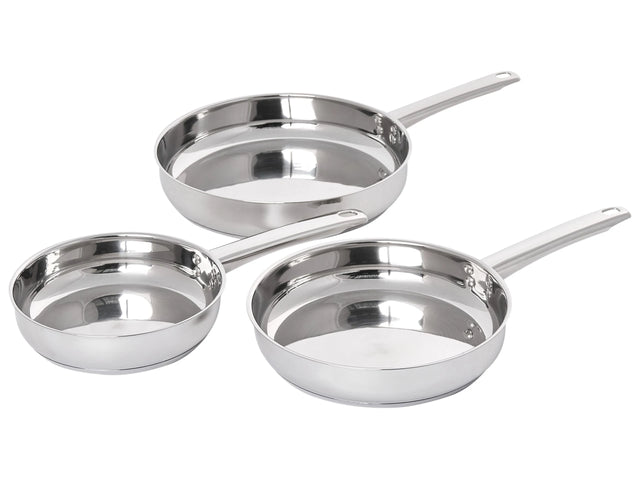 Set of 3 Frying Pans Silver Stainless Steel with Handles in 3 Sizes For All Hobs Beliani