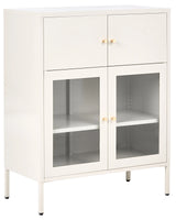 Display Cabinet Light Beige Iron with 2 Glass Doors and 2 Closed Compartments Scandinvian Style Beliani