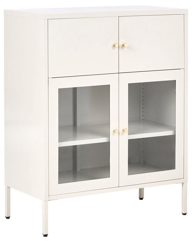 Display Cabinet Light Beige Iron with 2 Glass Doors and 2 Closed Compartments Scandinvian Style Beliani