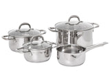 7 Piece Pot Set Silver Stainless Steel 4 Pots with Glass Lids Beliani