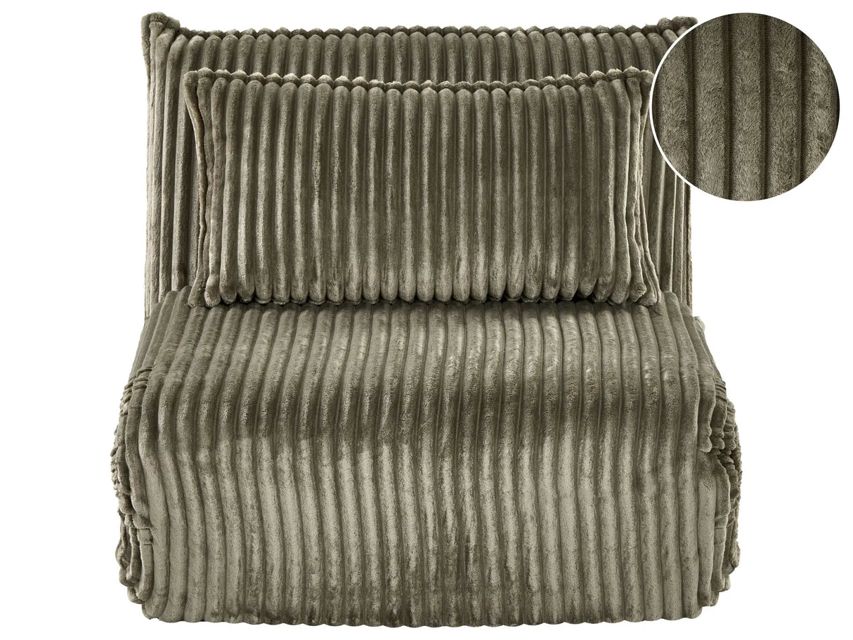 Sofa Bed Green Corduroy Upholstery 1 Seater with Additional Cushion Sleeper Function Adjustable Backrest Armless for Kids and Adults Beliani