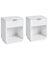 Set of 2 Bedside Table White MDF 1 Storage Drawer with Fluted Front 1 Shelf Gold Handle Modern Design Bedroom Beliani