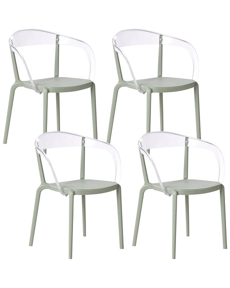 Set of 4 Garden Chairs Light Green Synthetic Material Plastic Indoor Outdoor Garden with Armrests Dining Room Modern Minimalist Style Beliani