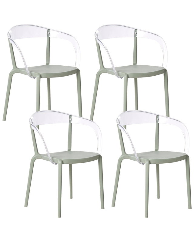 Set of 4 Garden Chairs Light Green Synthetic Material Plastic Indoor Outdoor Garden with Armrests Dining Room Modern Minimalist Style Beliani