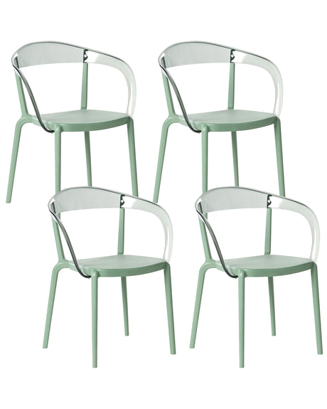 Set of 4 Garden Chairs Green Synthetic Material Plastic Indoor Outdoor Garden with Armrests Dining Room Modern Minimalist Style Beliani