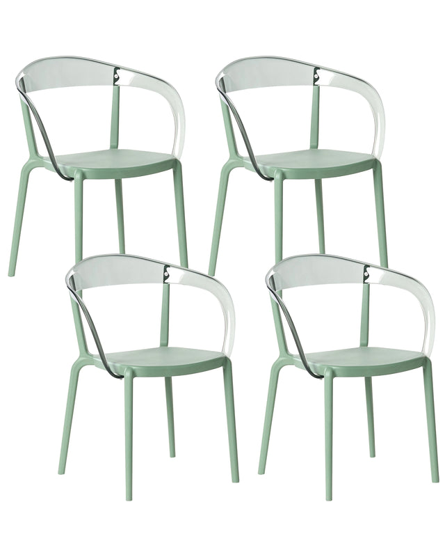 Set of 4 Garden Chairs Green Synthetic Material Plastic Indoor Outdoor Garden with Armrests Dining Room Modern Minimalist Style Beliani