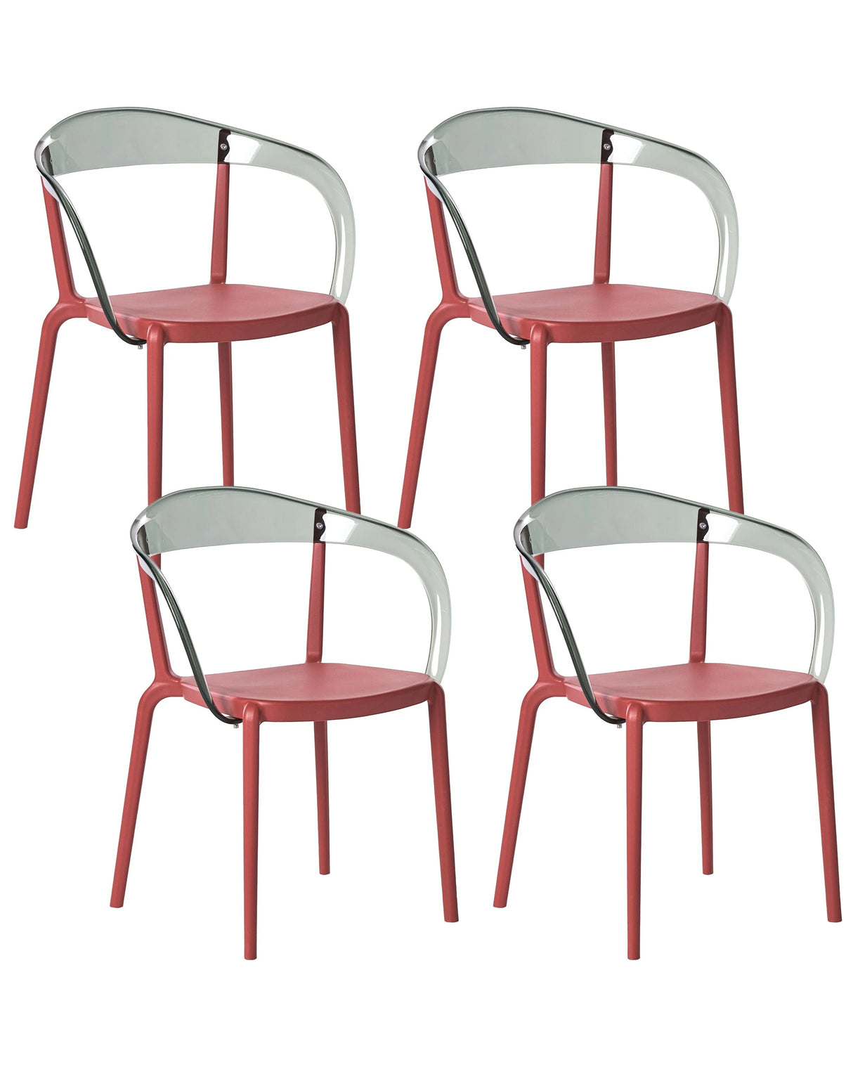 Set of 4 Garden Chairs Red Synthetic Material Plastic Indoor Outdoor Garden with Armrests Dining Room Modern Minimalist Style Beliani