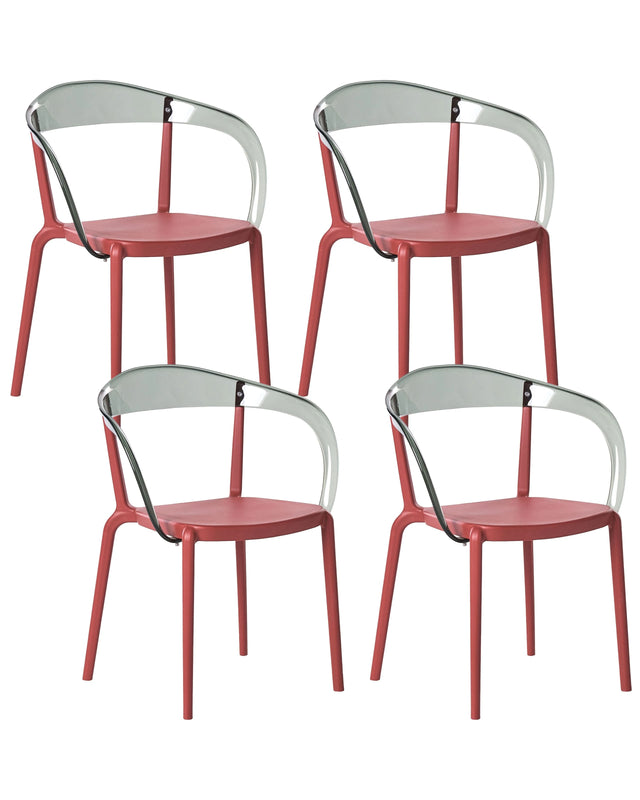 Set of 4 Garden Chairs Red Synthetic Material Plastic Indoor Outdoor Garden with Armrests Dining Room Modern Minimalist Style Beliani
