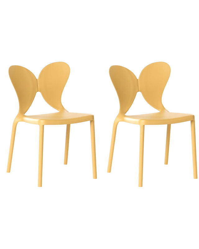 Set of 2 Garden Chairs Yellow Synthetic Material Plastic Indoor Outdoor Garden Butterfly Backrest Dining Room Modern Minimalist Style Beliani
