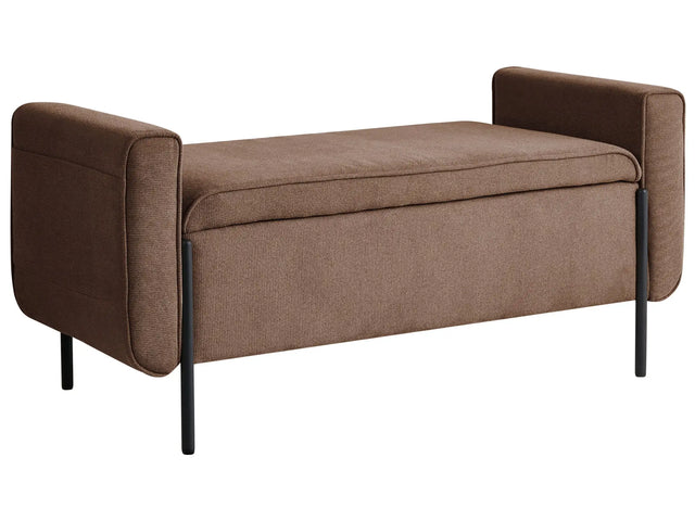 Storage Bench Brown Fabric Upholstery Water-Repellent Metal Legs Lift Up Top Beliani