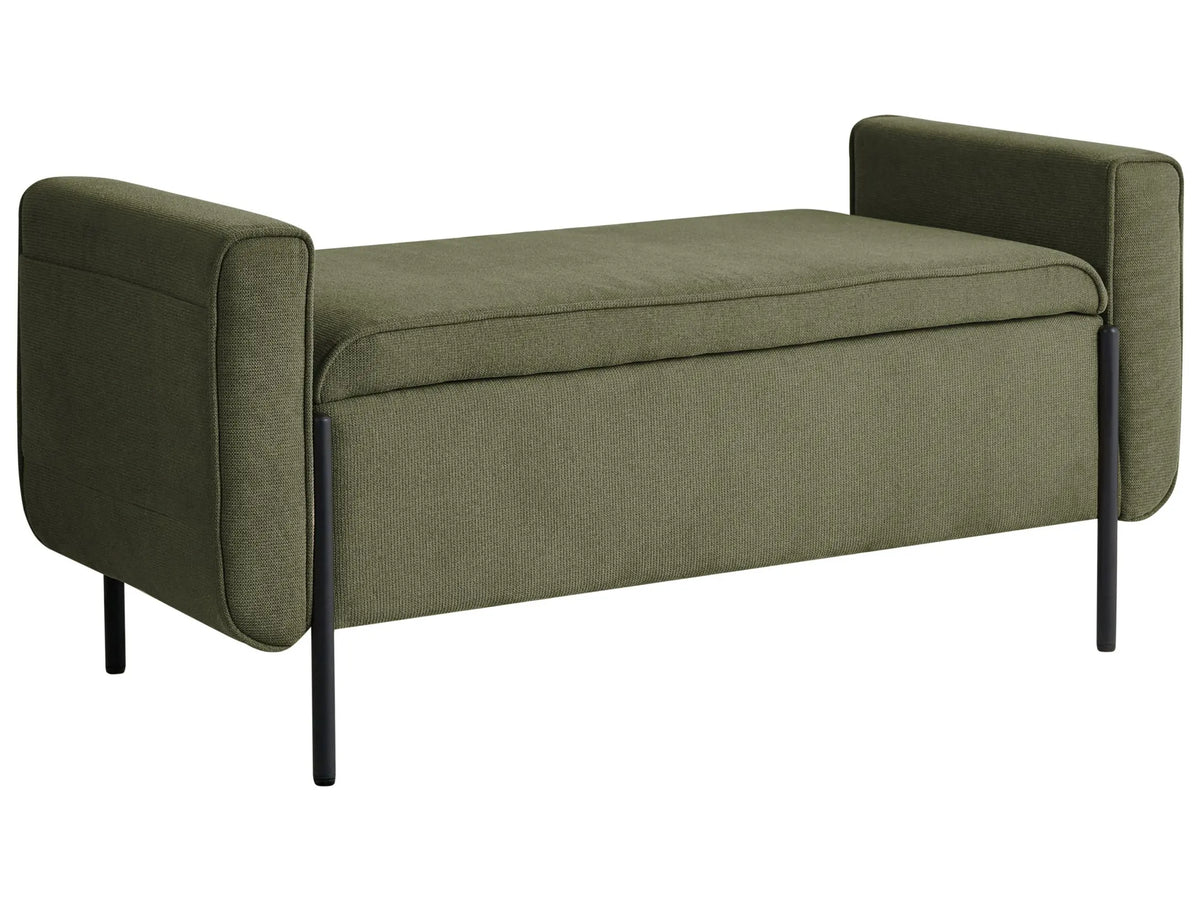 Storage Bench Green Fabric Upholstery Water-Repellent Metal Legs Lift Up Top Beliani
