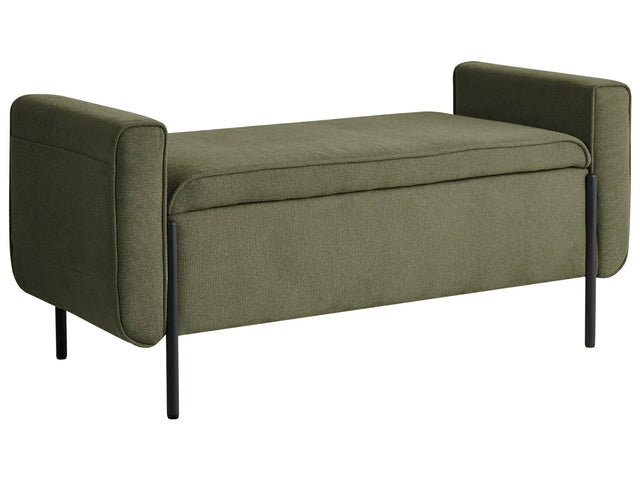 Storage Bench Green Fabric Upholstery Water-Repellent Metal Legs Lift Up Top Beliani