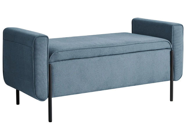 Storage Bench Blue Fabric Upholstery Water-Repellent Metal Legs Lift Up Top Beliani